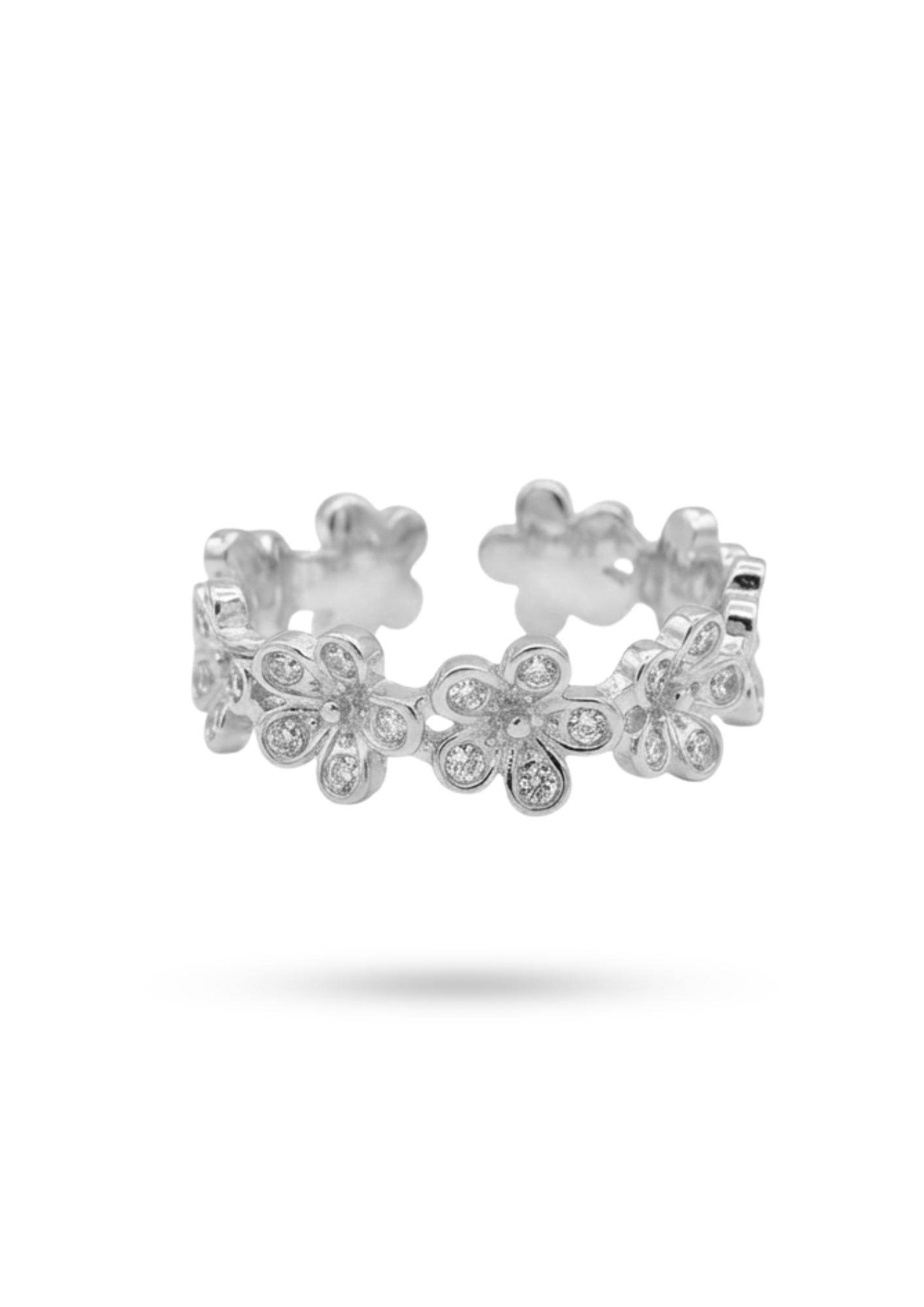 Bague Acier Inoxydable Couronne Fleur Strass