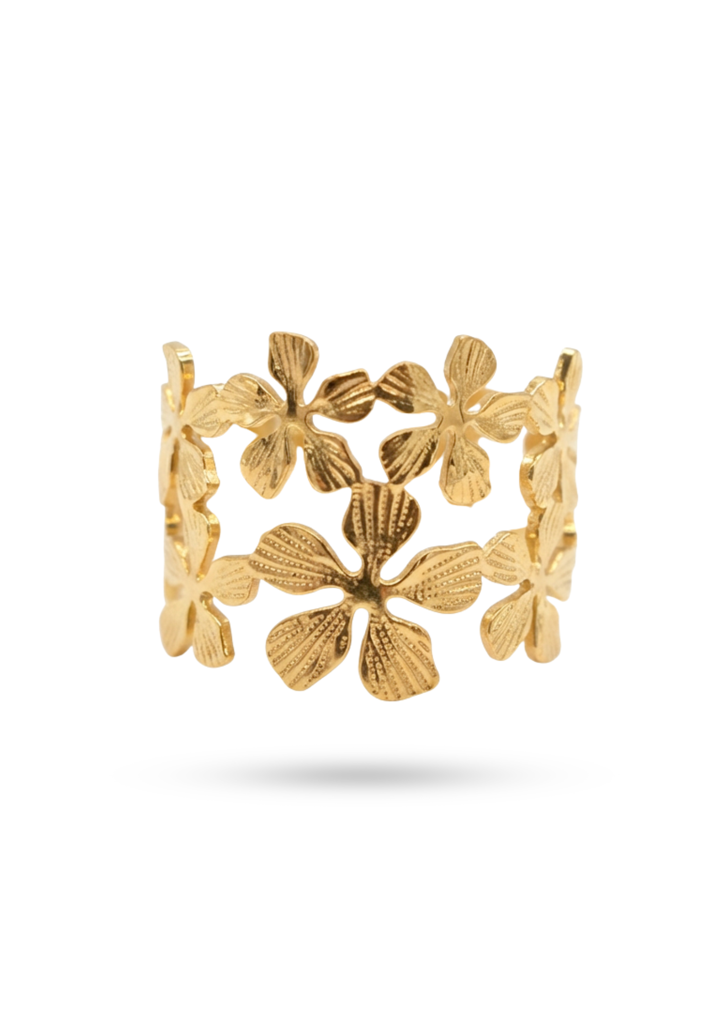 Bague Acier Inoxydable Manchette Fleur