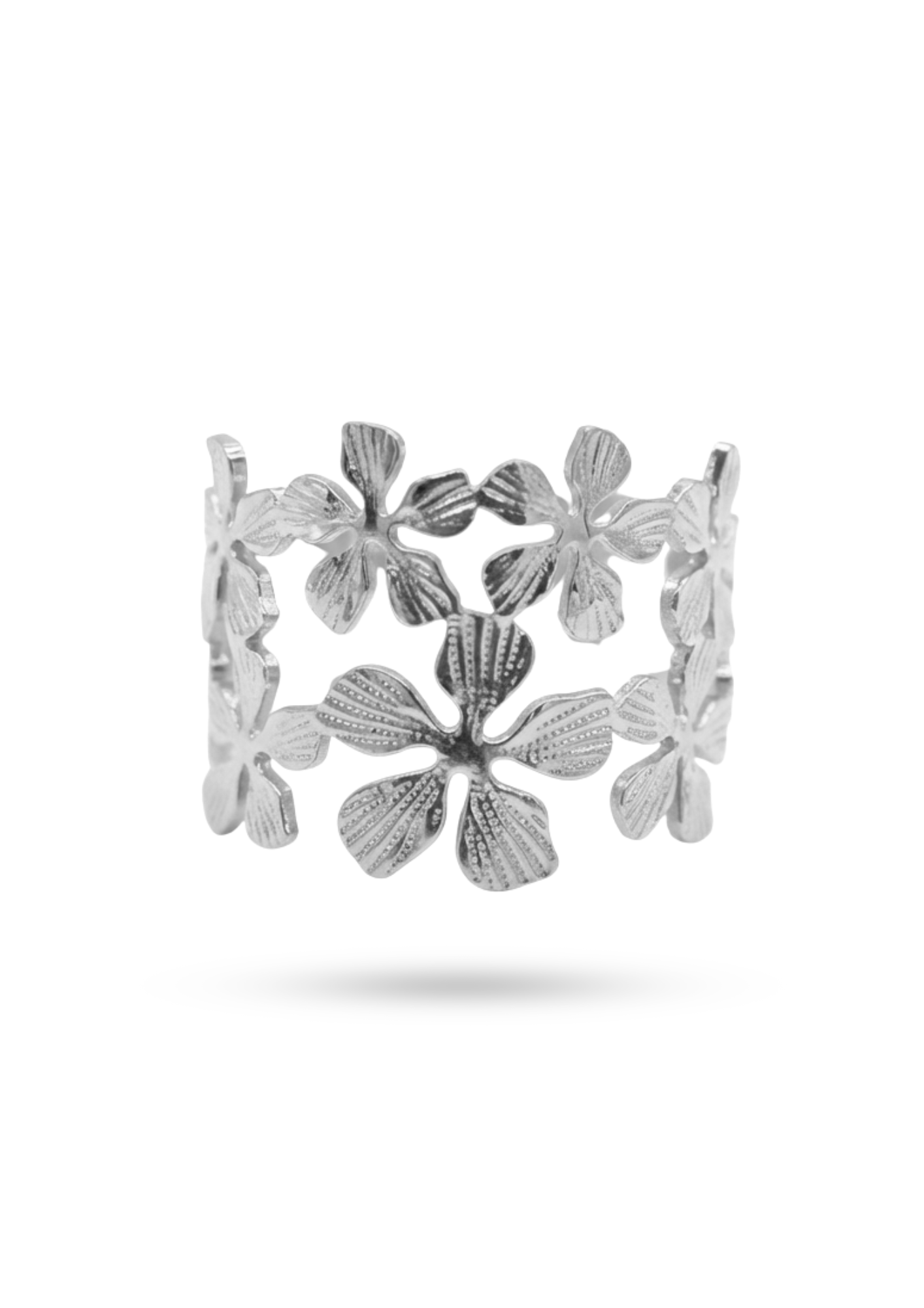 Bague Acier Inoxydable Manchette Fleur