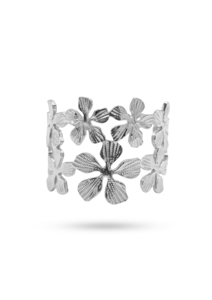 Bague Acier Inoxydable Manchette Fleur