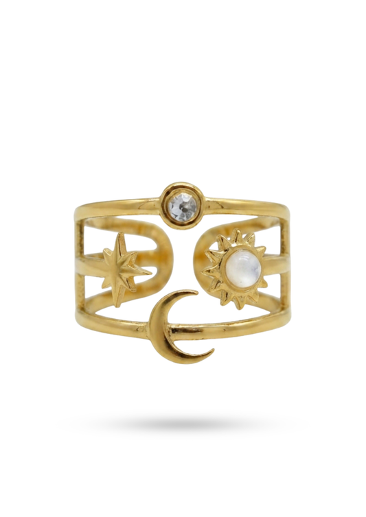 Bague Acier Inoxydable Lune Étoile