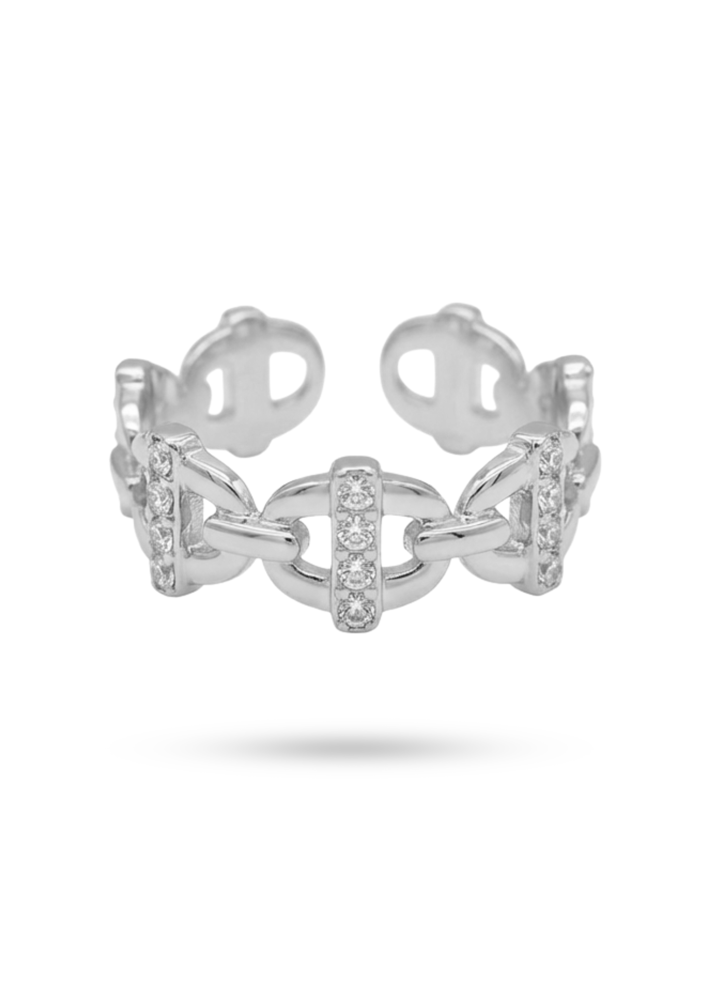 Bague Acier Inoxydable Ovale Barre Strass