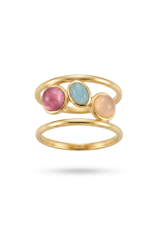 Bague Acier Inoxydable Triple Pierre Couleur