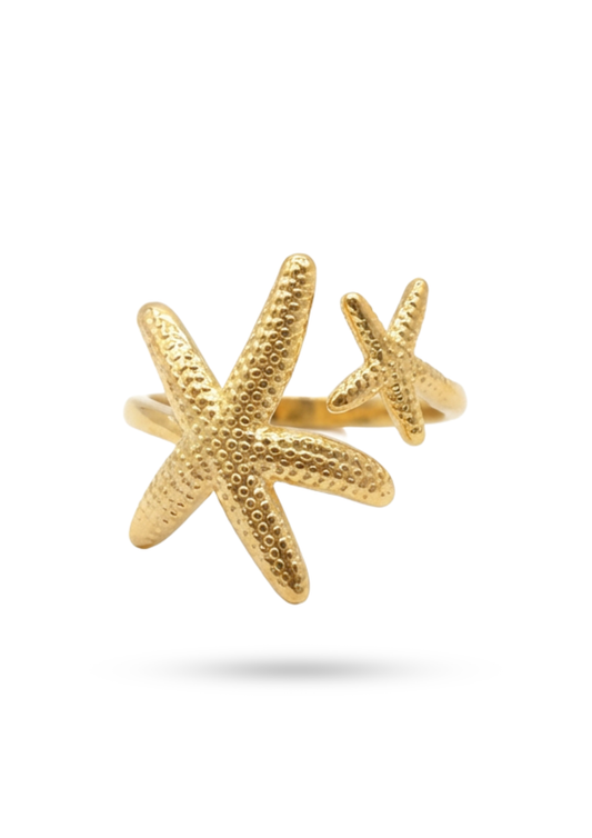 Bague Acier Inoxydable Double Étoile de Mer