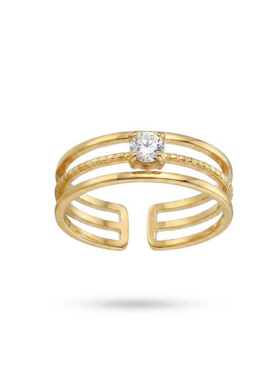 Bague Acier Inoxydable Triple Rang Zircon