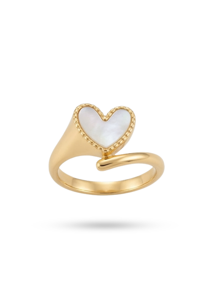 Bague Acier Inoxydable Ouverte Cœur Blanc