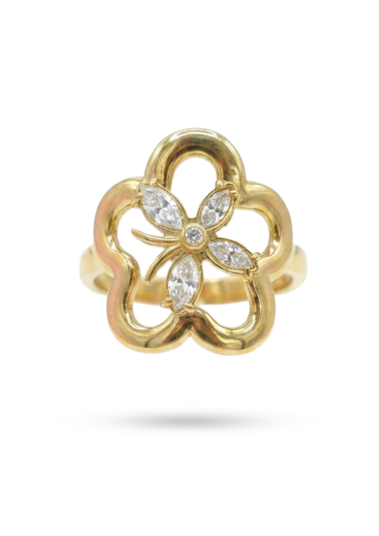 Bague Acier Inoxydable Fleur Ajourée Strass