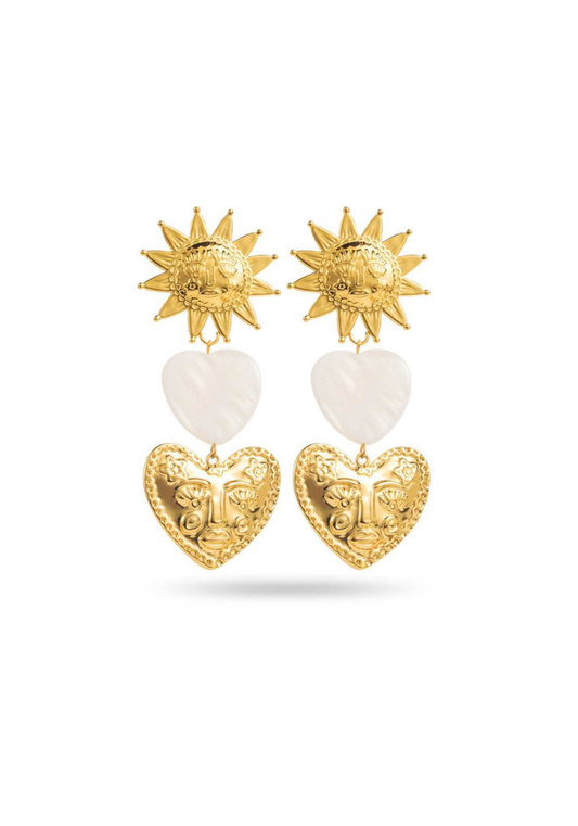 Boucles d'Oreilles Acier Inoxydable Cœur Soleil