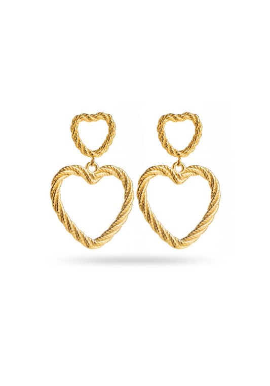 Boucles d'Oreilles Double Cœur Acier Inoxydable