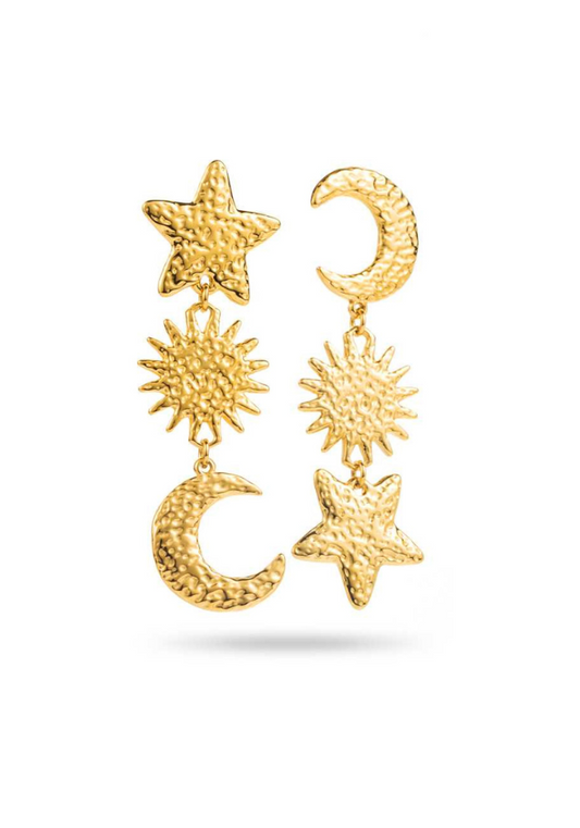Boucles d'Oreilles Acier Inoxydable Lune Soleil