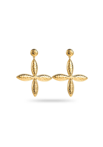 Boucles d'Oreilles Acier Inoxydable Pendantes Fleur Martelée 