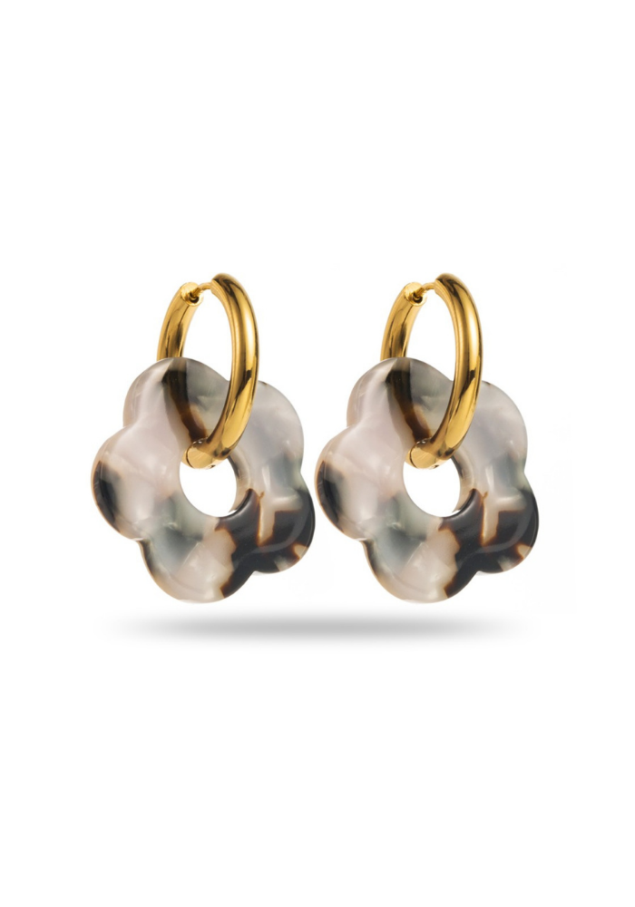 Boucle d'Oreilles Fleur Résine et Acier Inoxydable pas cher