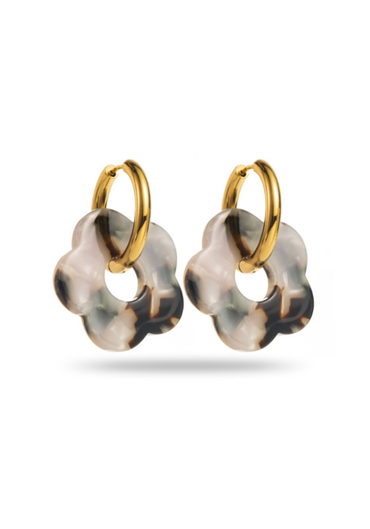 Boucle d'Oreilles Fleur Résine et Acier Inoxydable pas cher