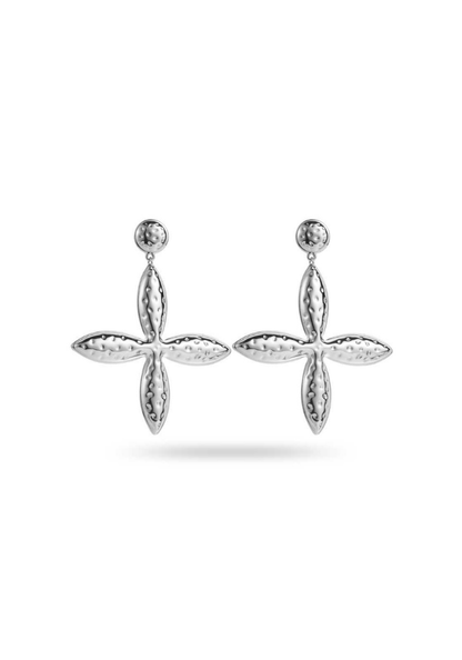 Boucles d'Oreilles Acier Inoxydable Pendantes Fleur Martelée 