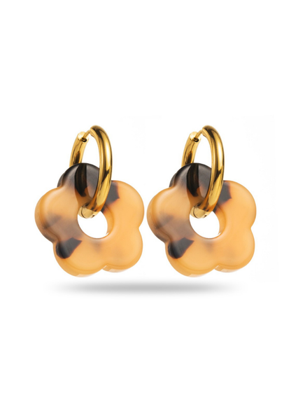 Boucle d'Oreilles Fleur Résine et Acier Inoxydable pas cher