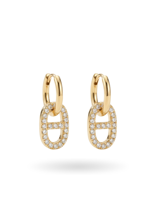 Boucles d'Oreilles Acier Inoxydable Ovale Strass