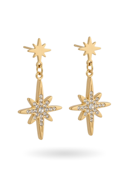 Boucles d'Oreilles Acier Inoxydable Double Étoile