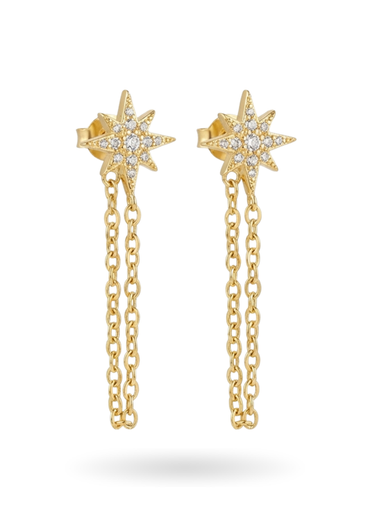 Boucles d'Oreilles Acier Inoxydable Étoile Chaine