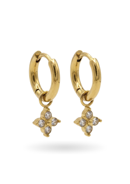Boucles d'Oreilles Acier Inoxydable Pendentif Trèfle Strass