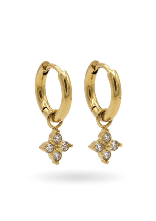 Boucles d'Oreilles Acier Inoxydable Pendentif Trèfle Strass
