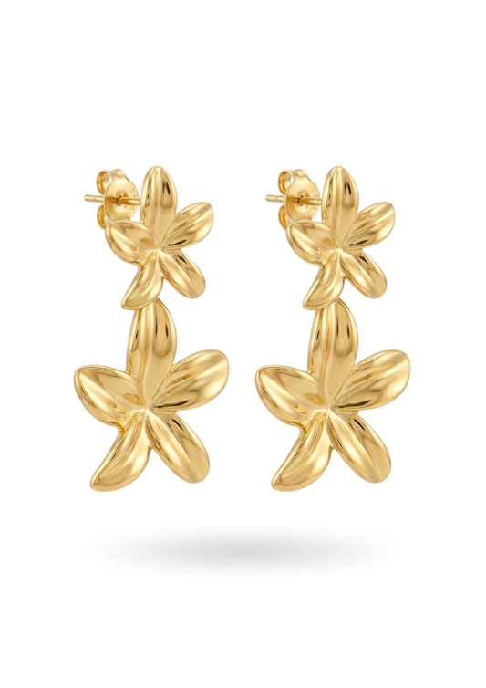 Boucles d'Oreilles Acier Inoxydable Double Fleur