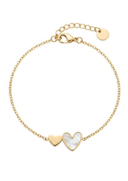 Bracelet Acier Inoxydable Double Cœur Nacre