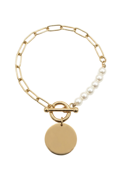 Bracelet Acier Inoxydable Perles Médaille