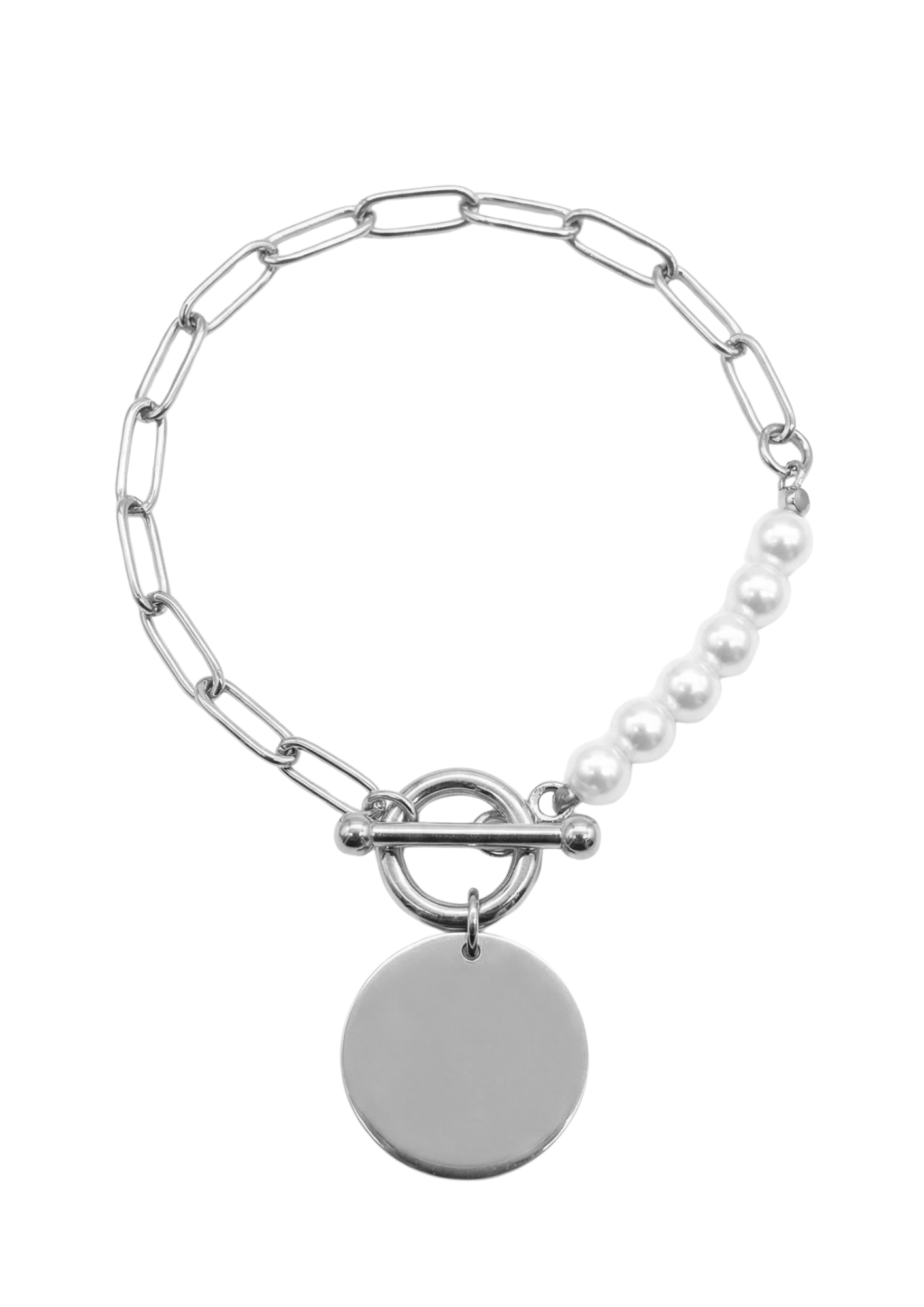 Bracelet Acier Inoxydable Perles Médaille