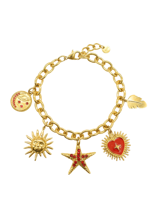 Bracelet Charms Étoile de Mer Rouge