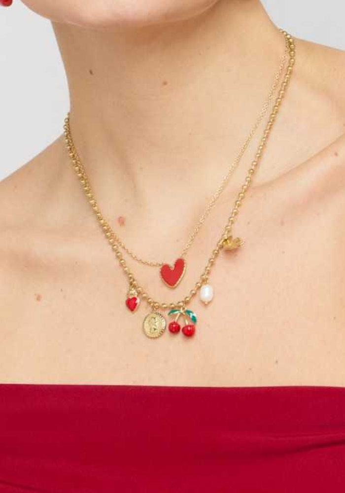 collier charms cerise