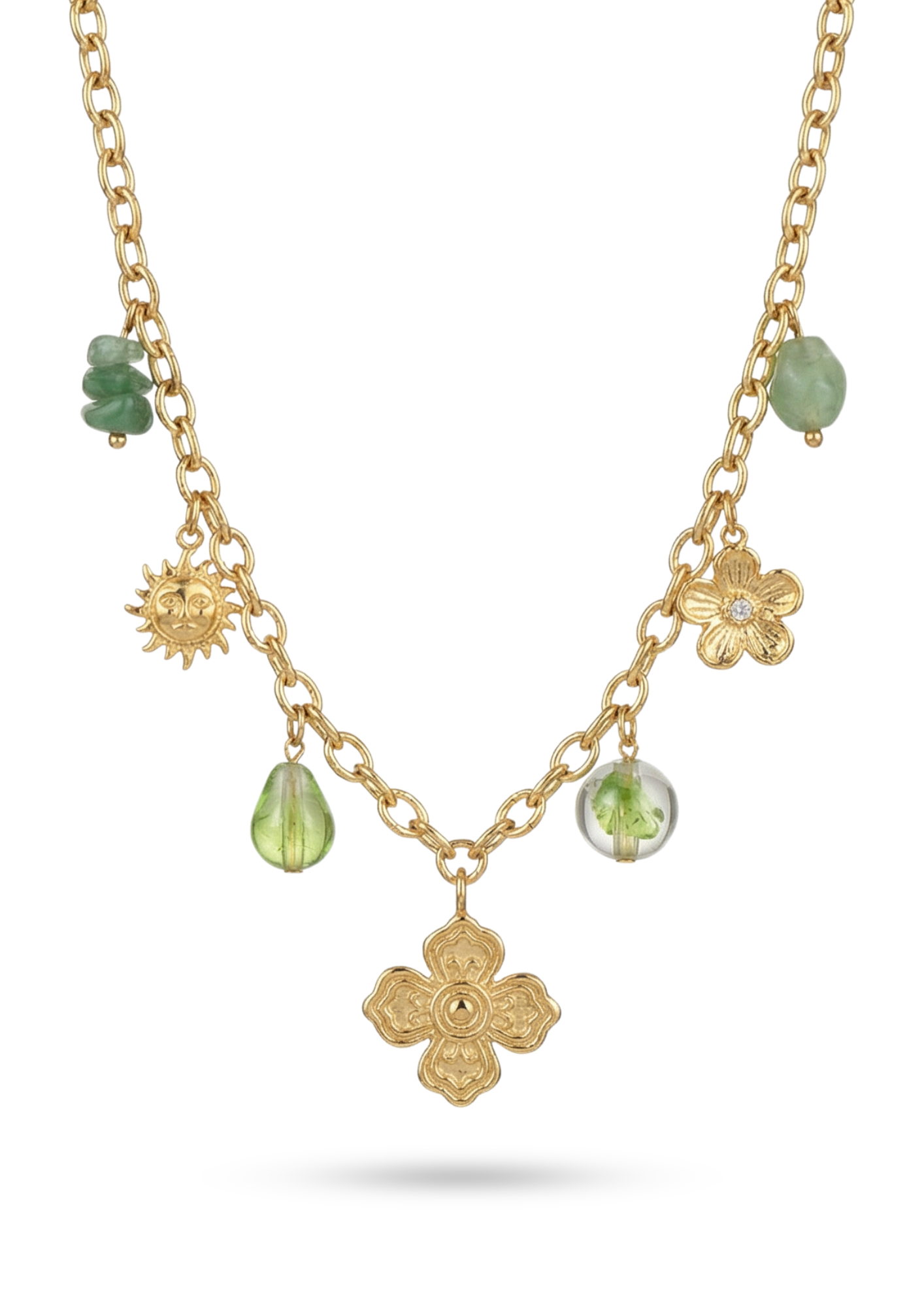 Collier Charms Vert Fleur