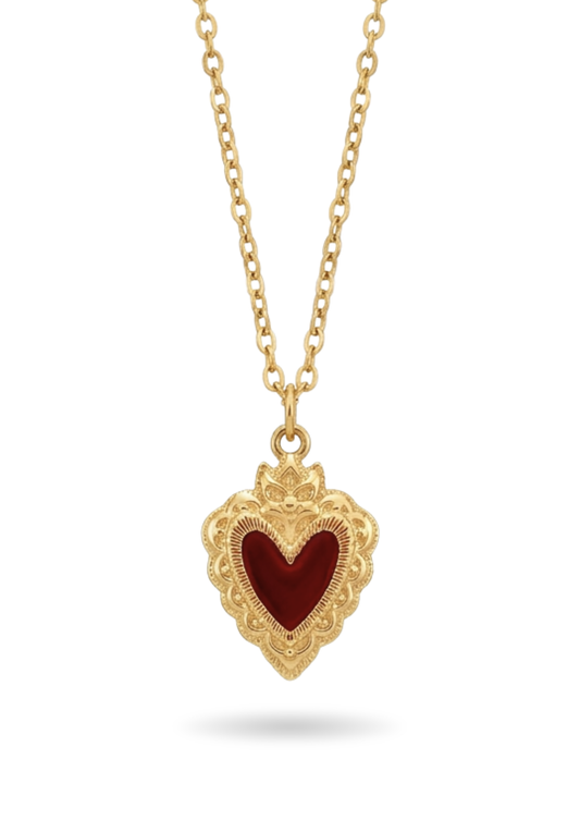 Collier Acier Inoxydable Cœur Rouge