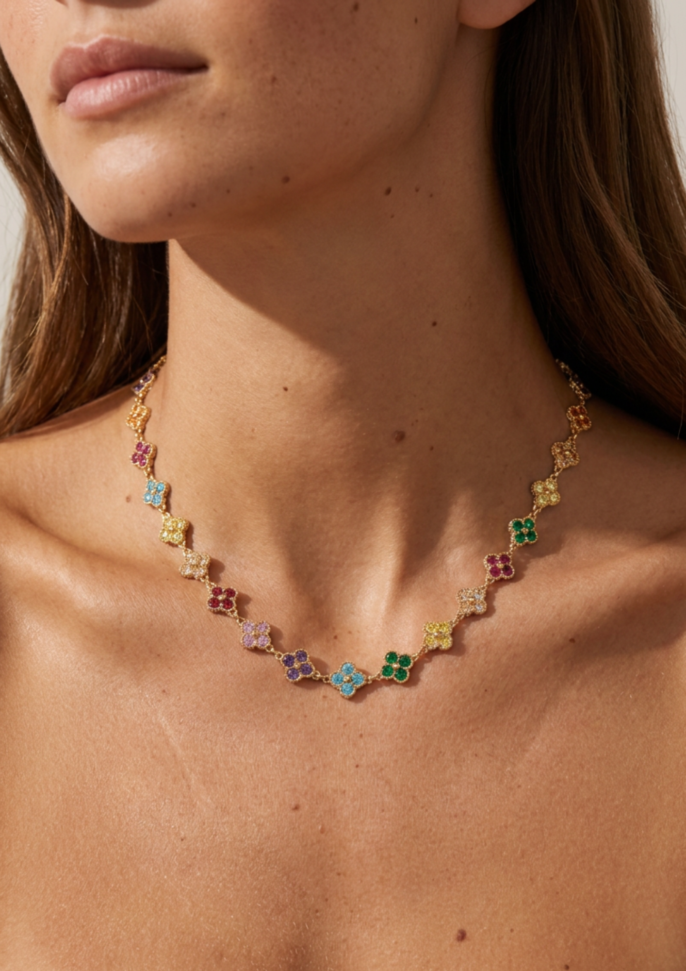 Collier Trèfle Multicolore Acier Inoxydable