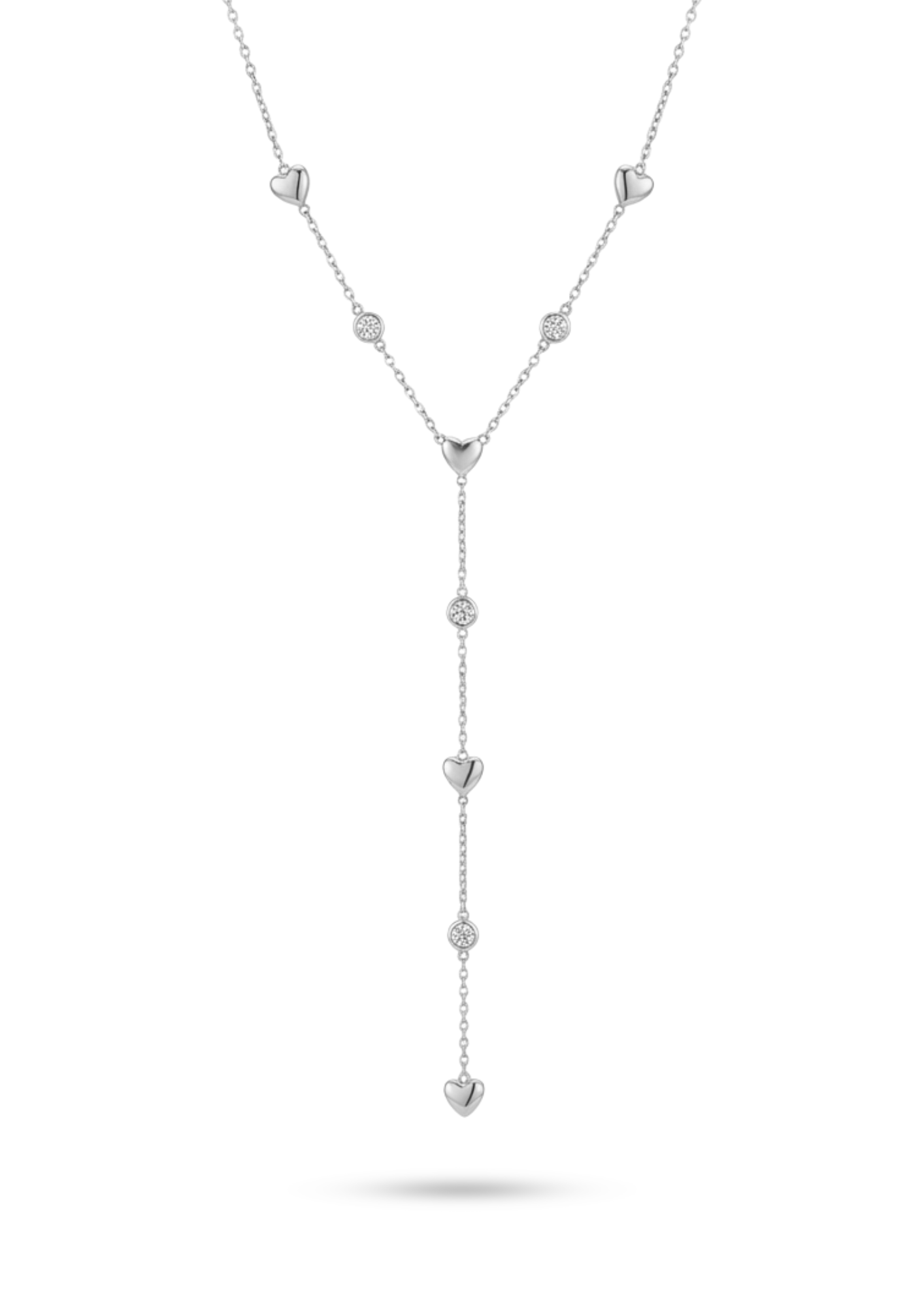 Collier Y Acier Inoxydable Cœur Strass