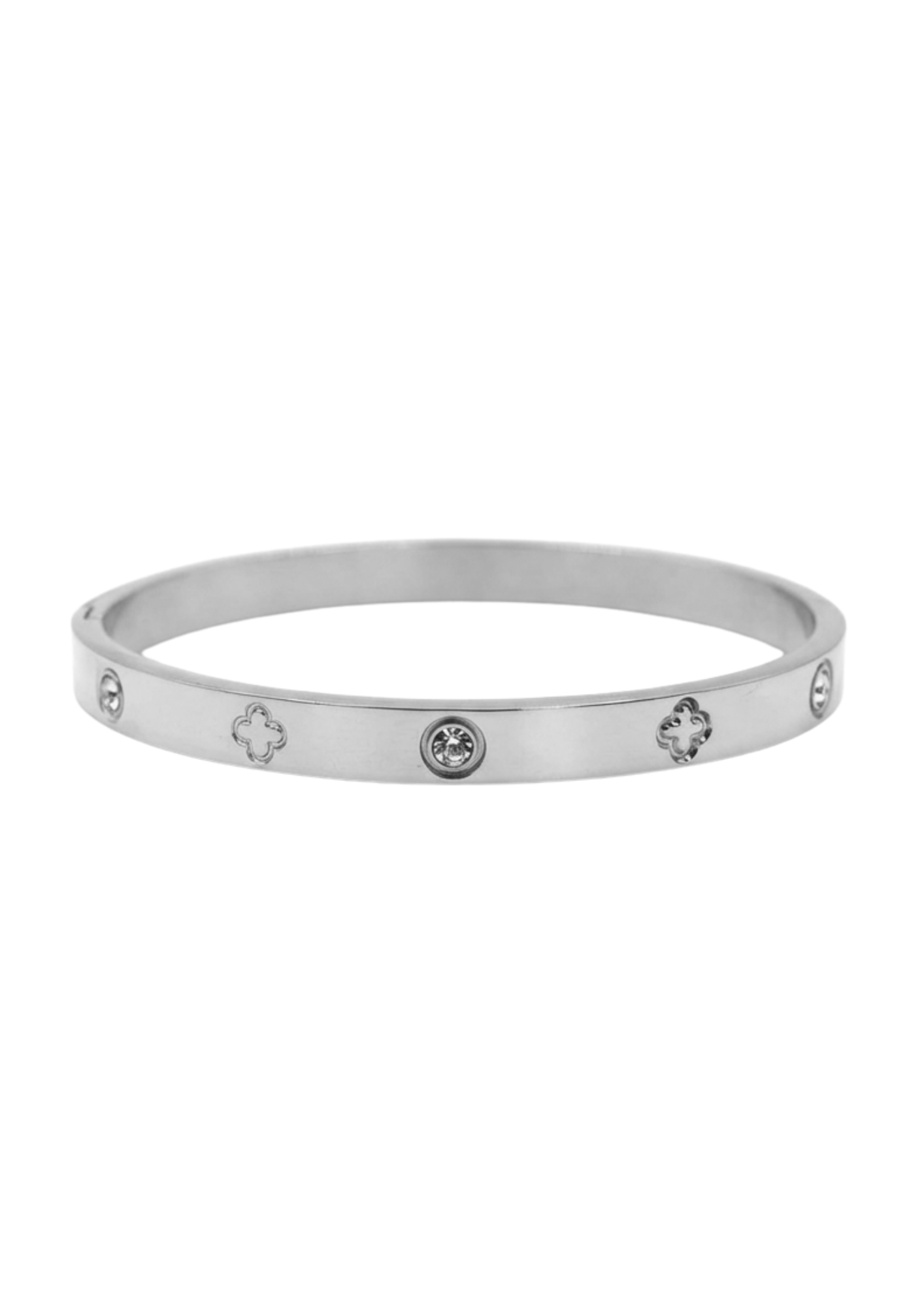 Jonc Acier Inoxydable Motif Trèfle Strass
