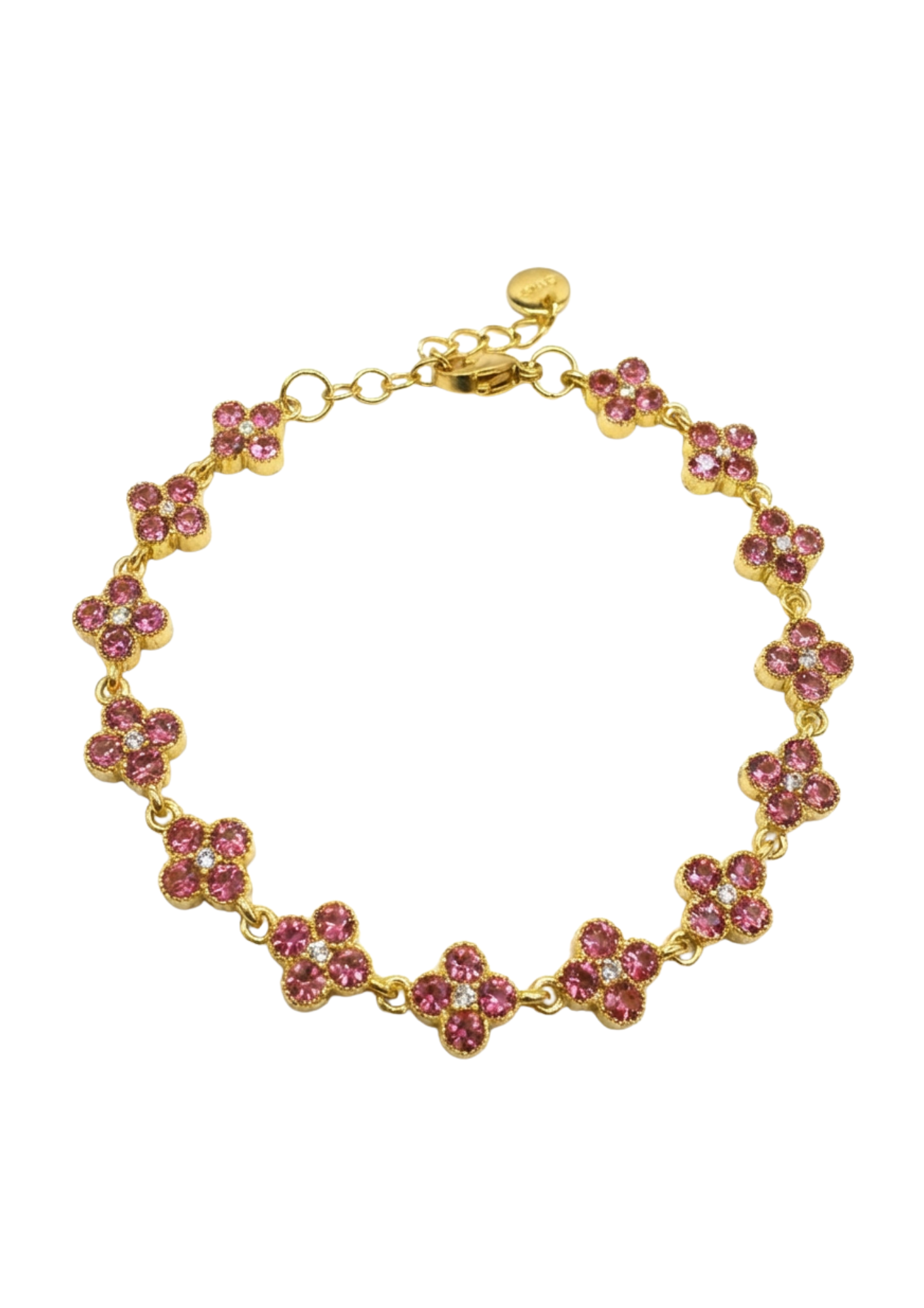 Bracelet Acier Inoxydable Fleur Strass rose