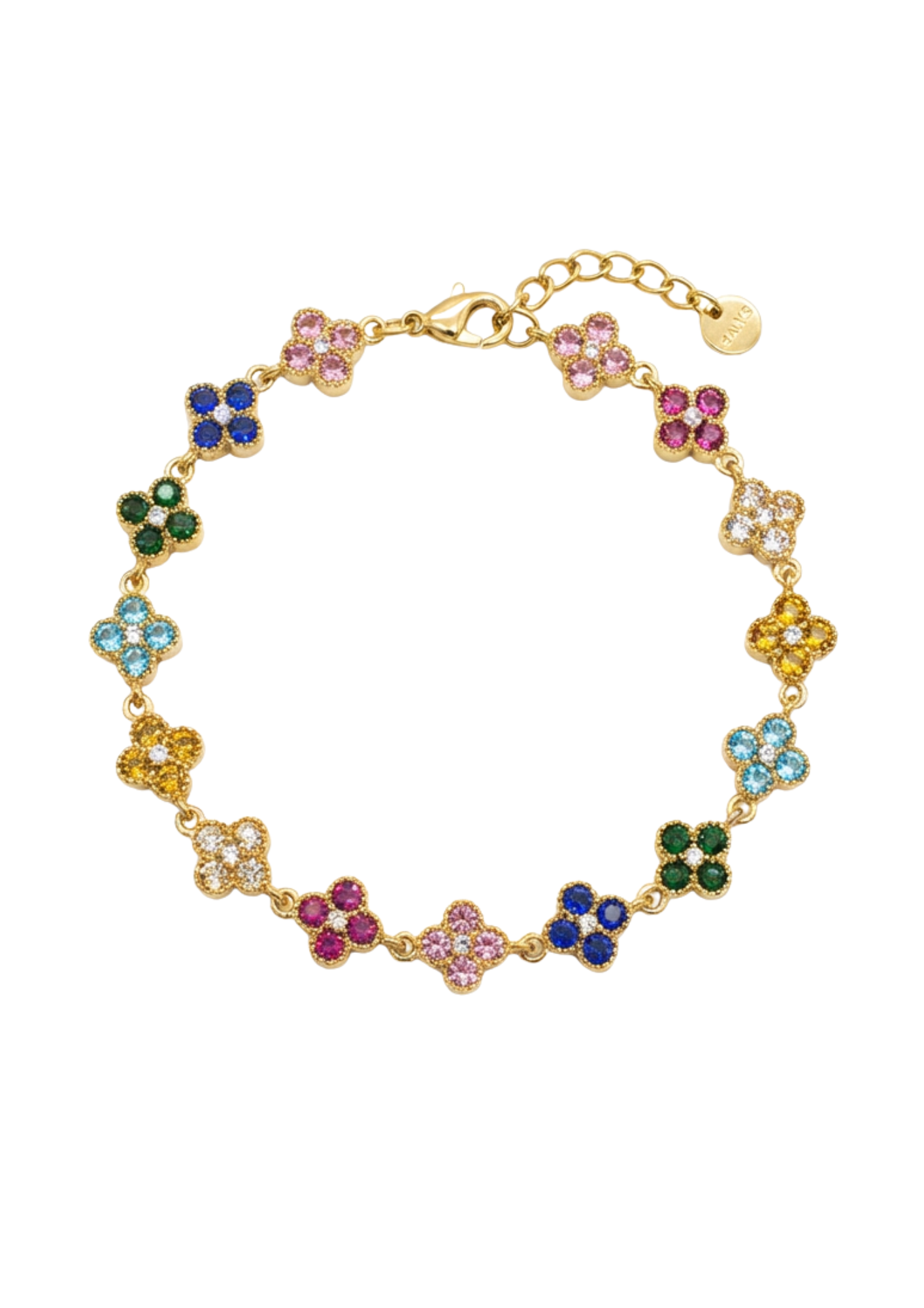 Bracelet Acier Inoxydable Fleur Strass multicolore
