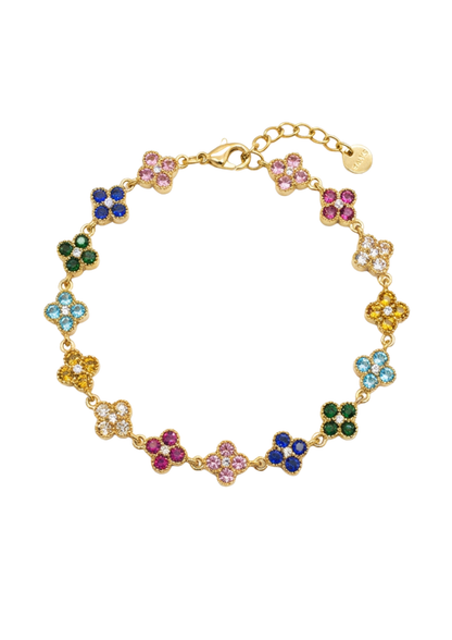 Bracelet Acier Inoxydable Fleur Strass multicolore