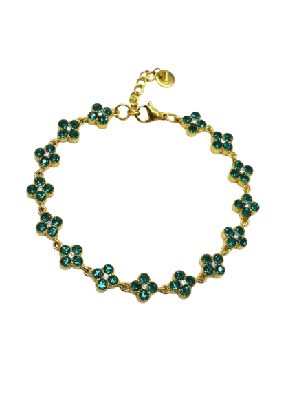 Bracelet Acier Inoxydable Fleur Strass vert