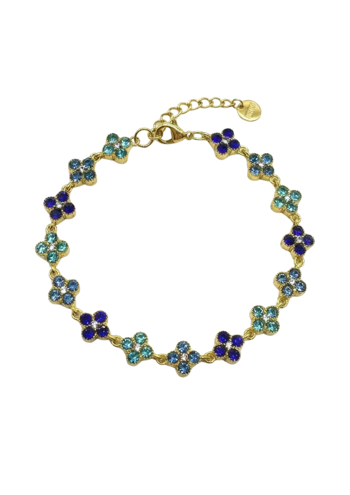  Bracelet Acier Inoxydable Fleur Strass bleu