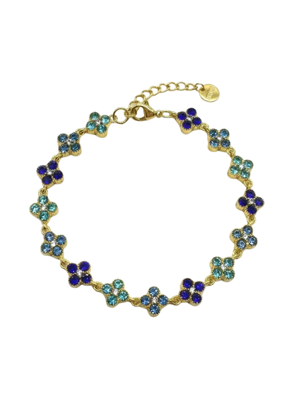  Bracelet Acier Inoxydable Fleur Strass bleu