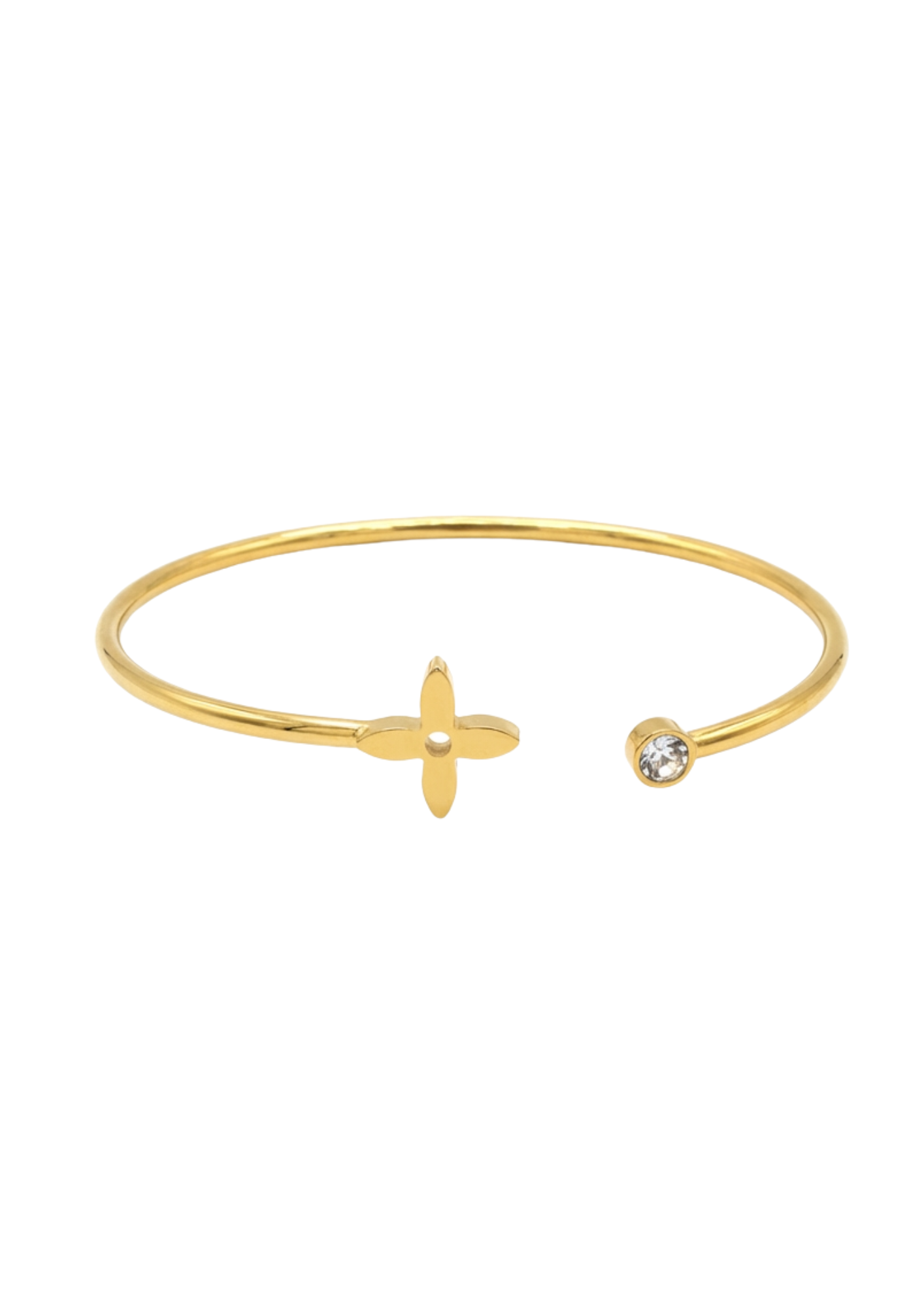 Jonc Acier Inoxydable Ouvert Trèfle Strass