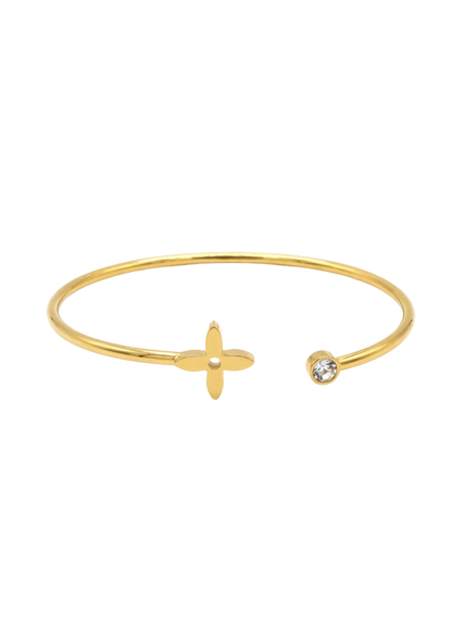 Jonc Acier Inoxydable Ouvert Trèfle Strass