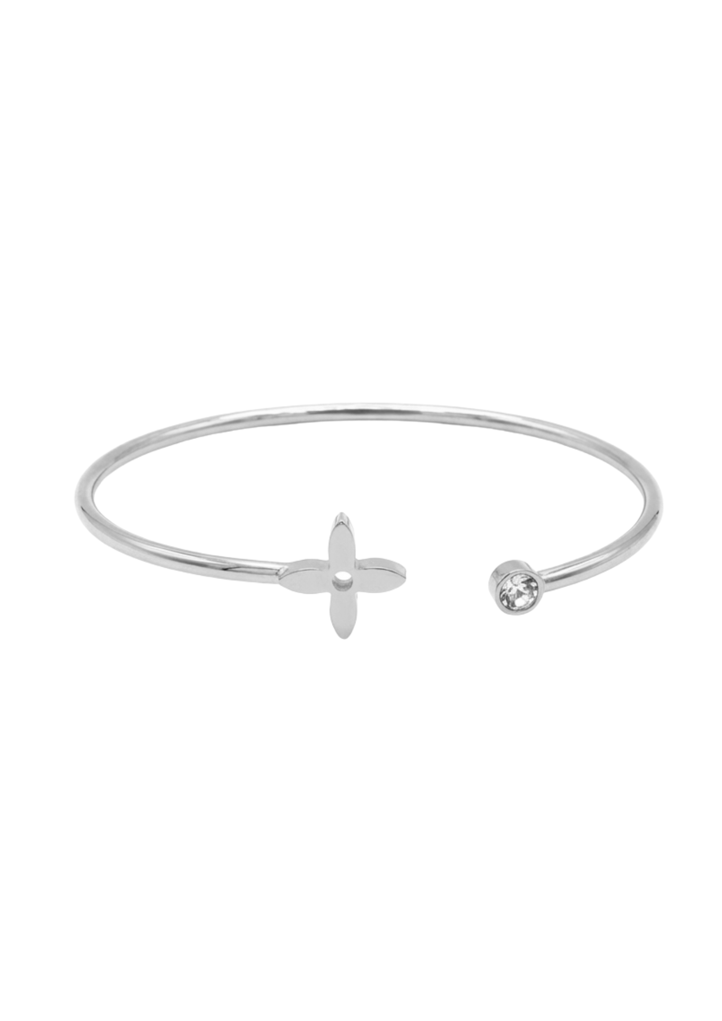 Jonc Acier Inoxydable Ouvert Trèfle Strass