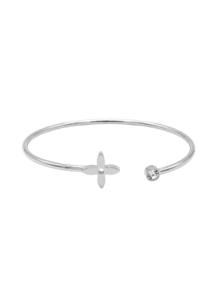 Jonc Acier Inoxydable Ouvert Trèfle Strass