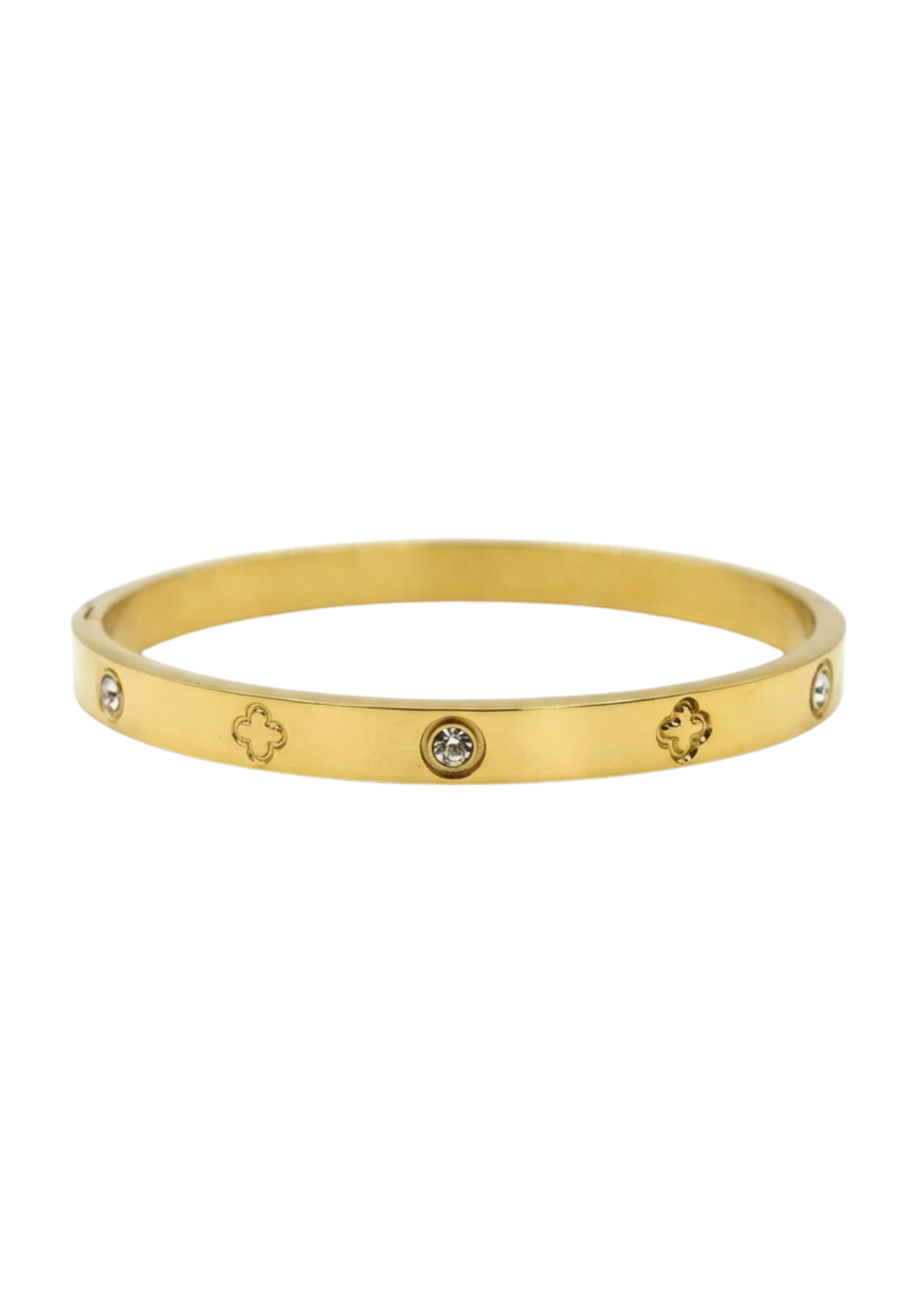 Jonc Acier Inoxydable Motif Trèfle Strass