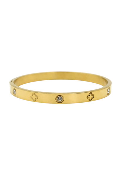 Jonc Acier Inoxydable Motif Trèfle Strass