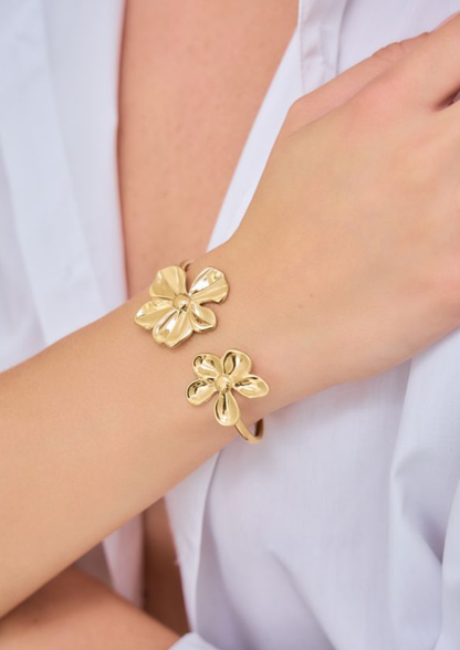 Jonc Acier Inoxydable Fleur Asymétrique pas cher